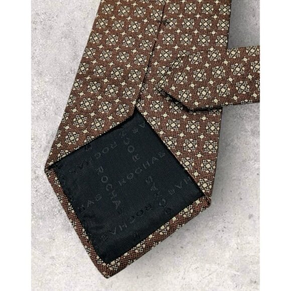 ROCHAS Silk Tie ITALY Brown Beige Geometric W:3.7" EUC - Picture 4 of 5